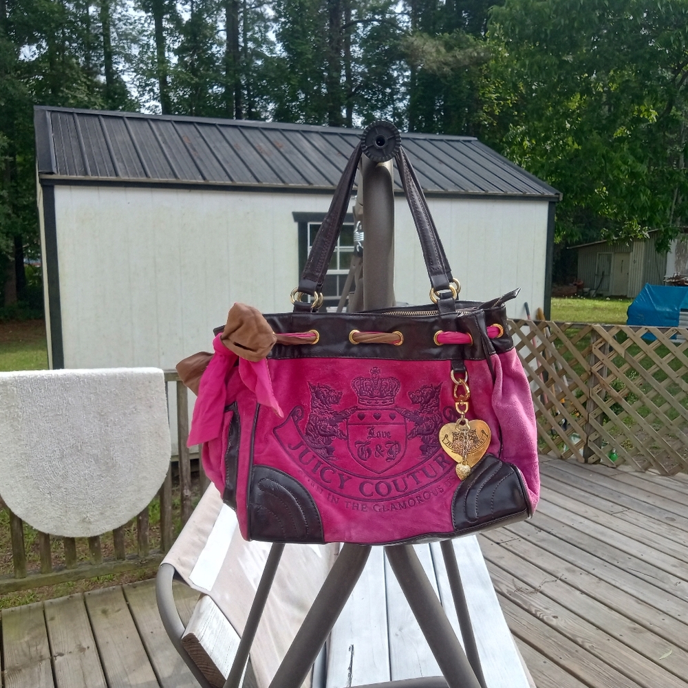 Juicy Couture Pink and Brown Shoulder Bag with Structured Design